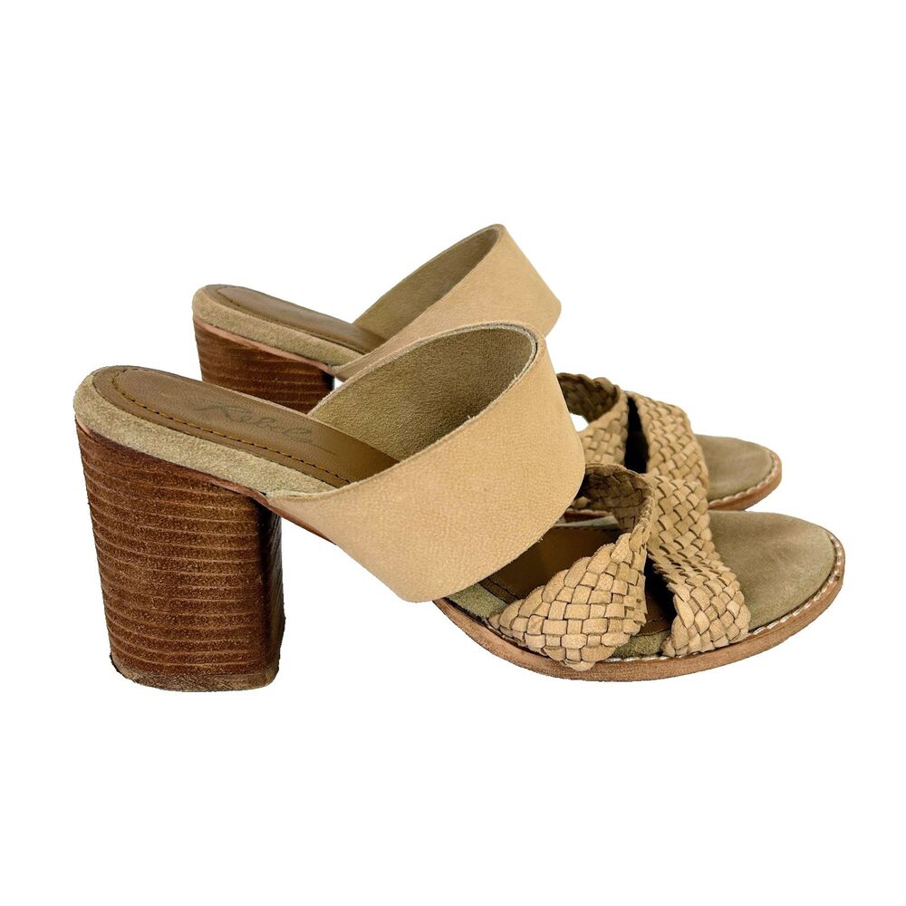 Rebels Woven Suede Sabrina Sandal Open Toe Mules Heels Pinky Beige Shoes Sz 8